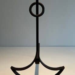 French 1940s Blackened Wrought Iron Andirons - Front View - Styylish