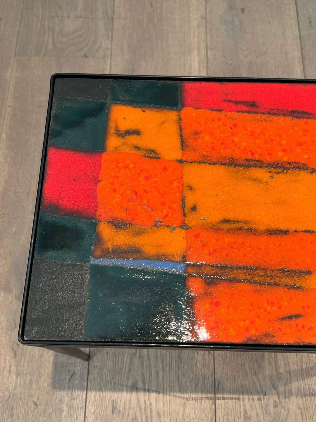 French Mid-Century Hand-Painted Ceramic Tile Side Table - Ceramic Detail One - Styylish