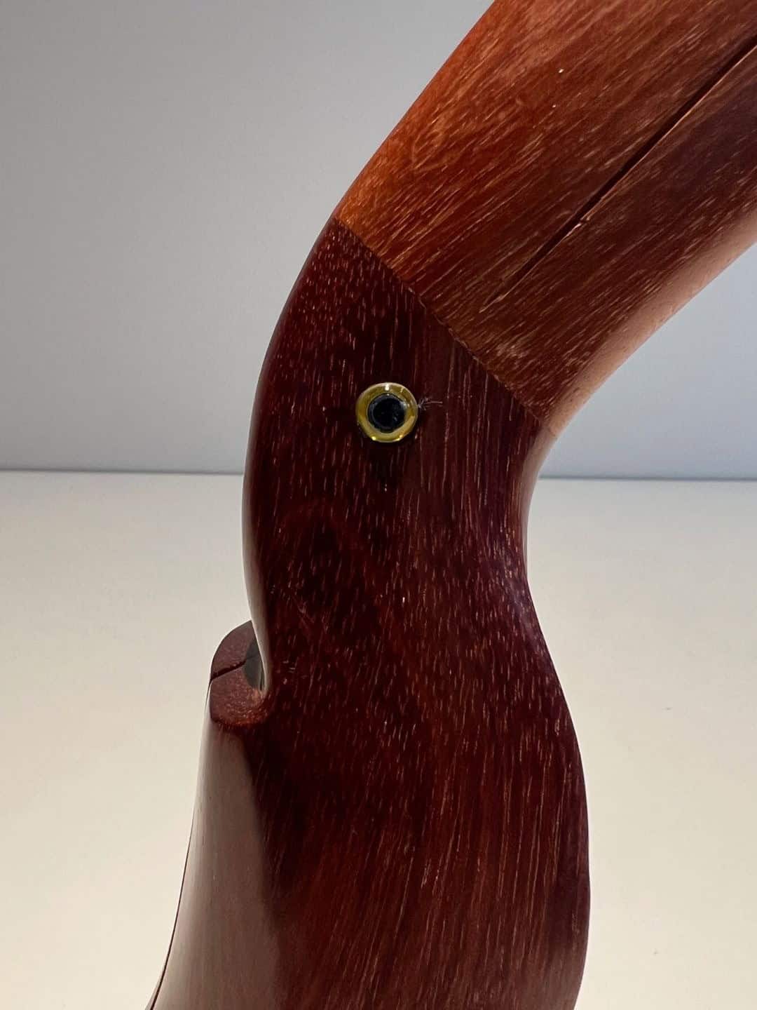 French 1970s Carved Hardwood Toucan Sculpture - Eye Detail - Styylish