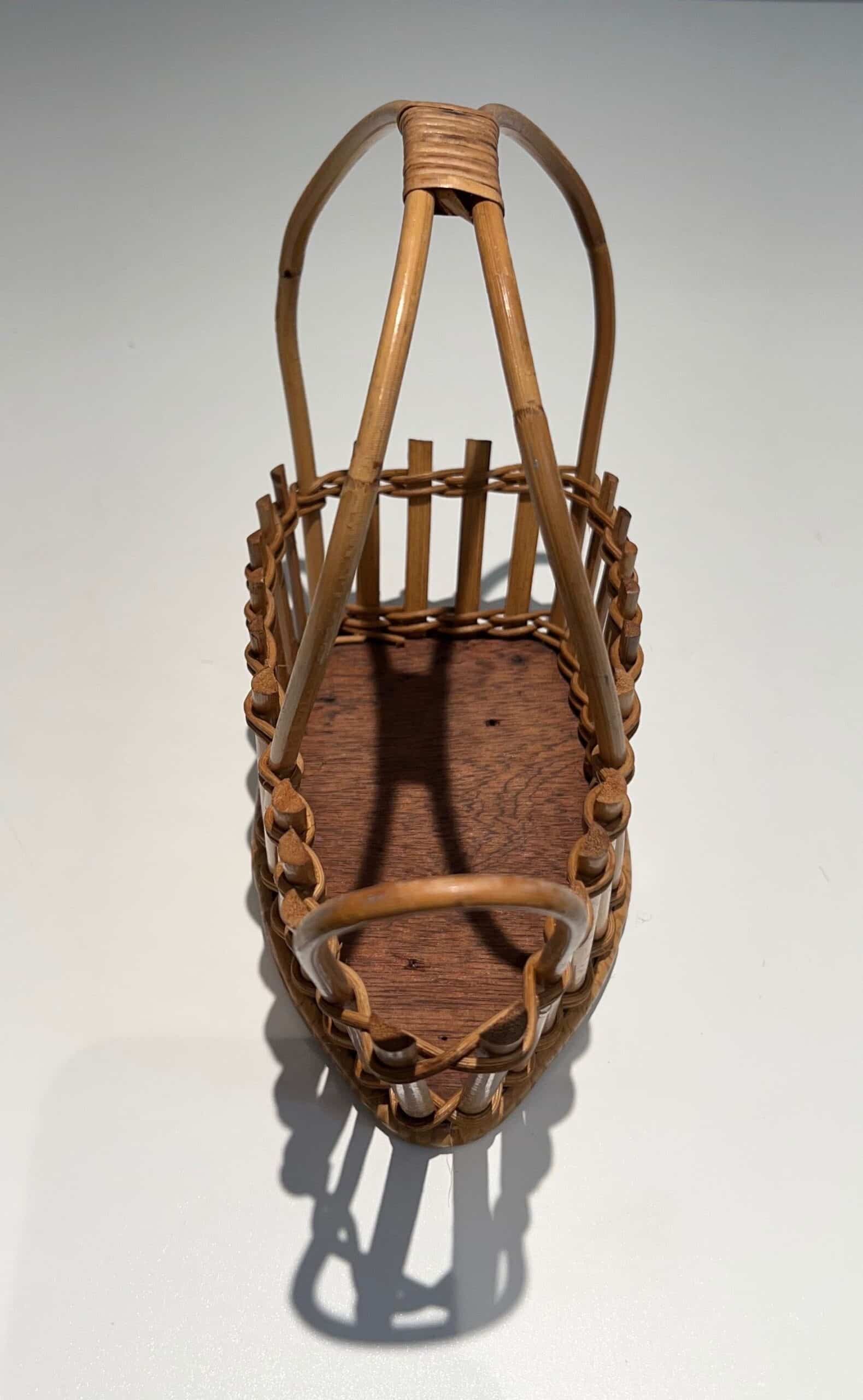 French 1970s Rattan Bottle Holder - Top Frontal View - Styylish