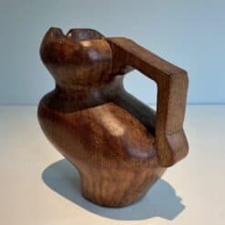 French Post-War Brutalist Carved Wood Pitcher - Handle View - Styylish