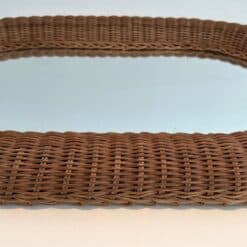 French Mid-Century Oval Rattan Mirror - Image 7