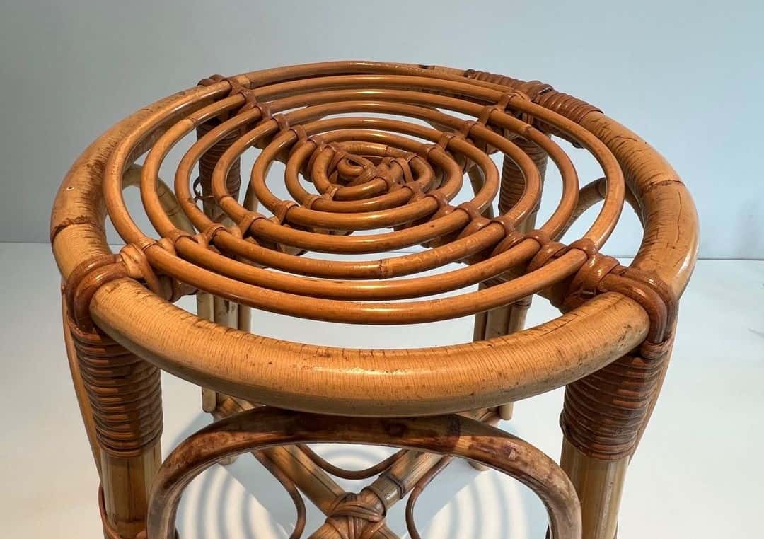 French 1940s–1950s Rattan Drum Stool - Image 7
