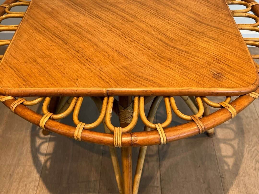 French Mid-Century Trampoline Rattan Coffee Table - Image 7