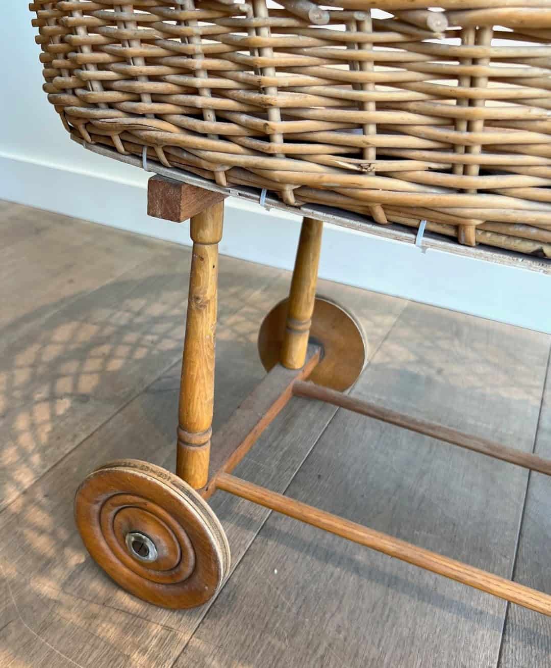 French 1940s Vintage Rattan Baby Cradle - Image 7
