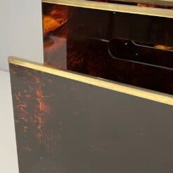 French 1970s Faux Tortoiseshell Plexiglass and Brass Magazine Rack - Image 7