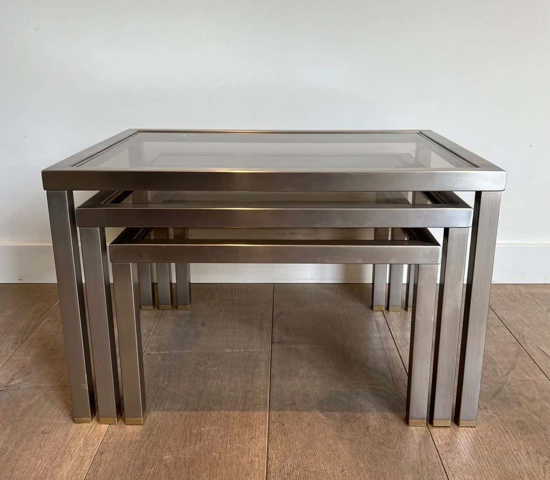 Guy Lefèvre Style Smoked Glass Nesting Tables - Image 7