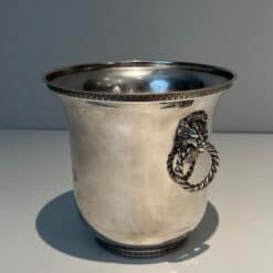 Pair of French Silver-Plated Champagne Buckets with Lion Masks - Angled View - Styylish