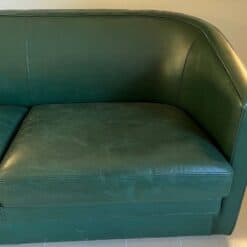 French Art Deco Revival Dark Green Leather Sofa - Image 7