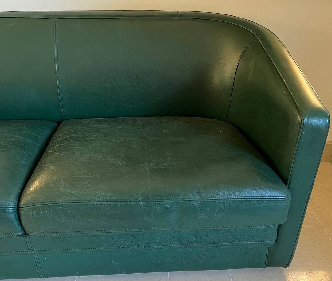 French Art Deco Revival Dark Green Leather Sofa - Image 7