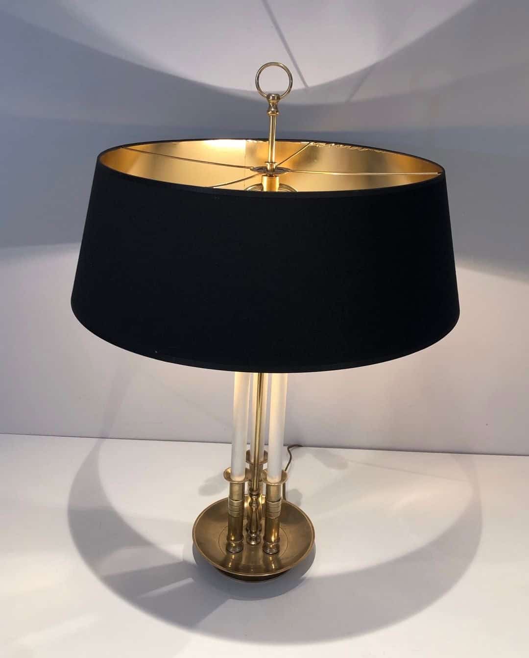 Pair of French Adjustable Table Lamps, Brass White Lacquer, Circa 1940 - Image 7