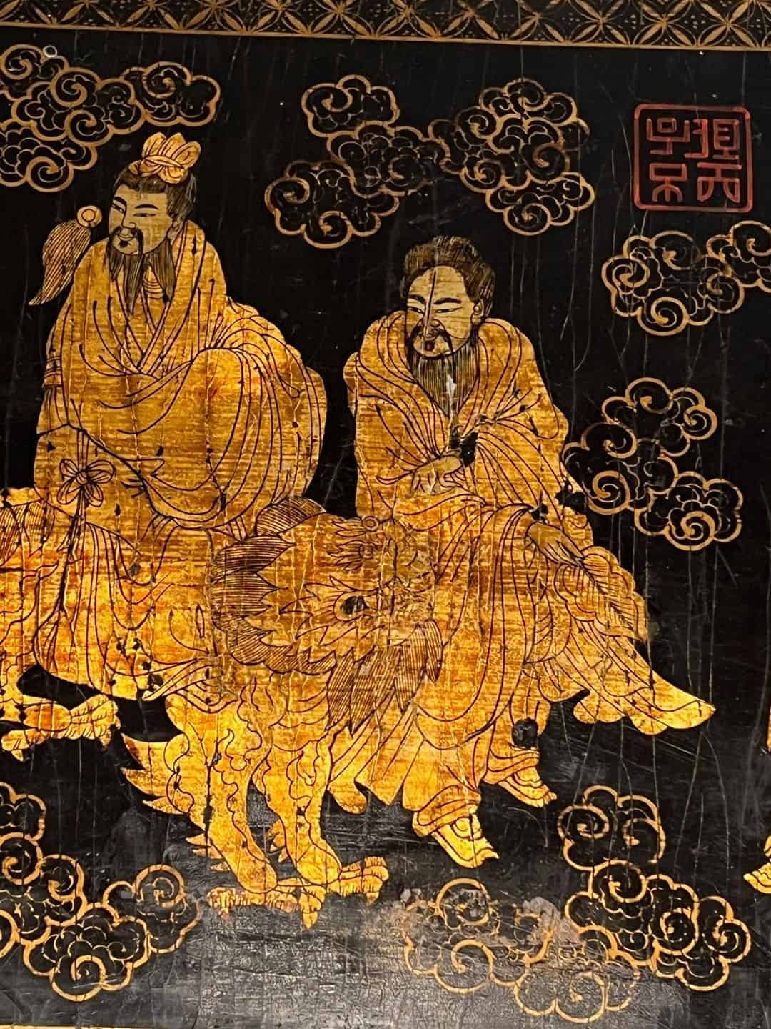 French Chinoiserie Black Lacquer and Gilt Panel - Image 7