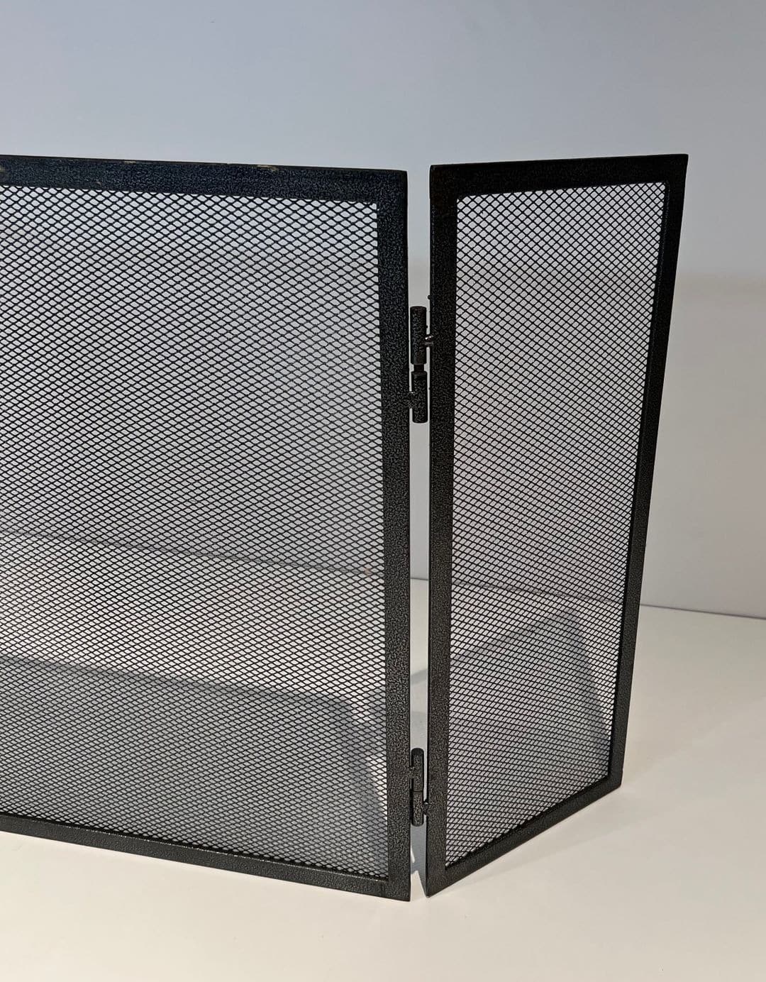 Blackened Steel Three-Panel Fireplace Screen - Side Panel Extended - Styylish