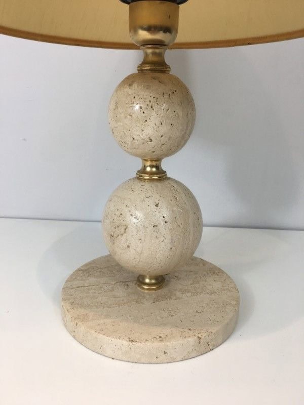 Travertine and Brass Table Lamp, Italy, Circa 1970 - Image 7