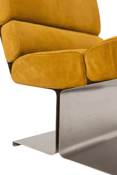 Paul Geoffroy for Uginox, Pair of brushed steel armchairs. 1970s. - Image 7