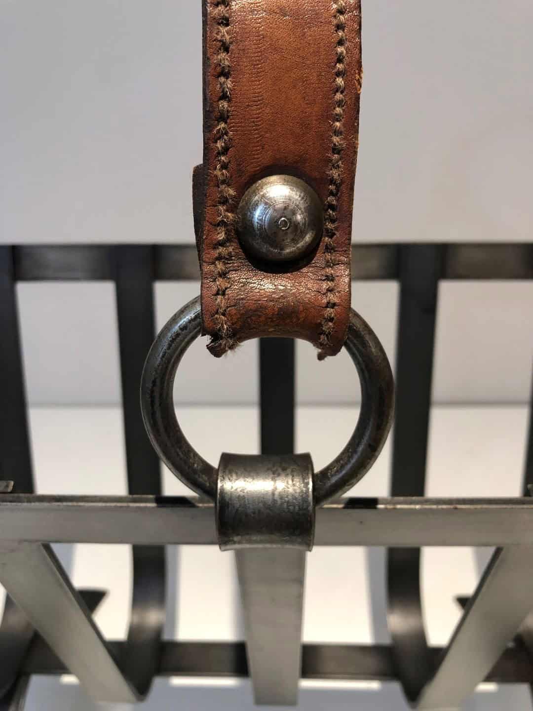 Jacques Adnet Style Leather and Steel Magazine Rack - Image 8