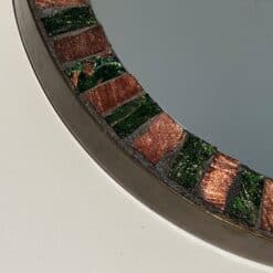 French Mid-Century Ceramic and Brass Round Mirror - Lower Edge Detail - Styylish