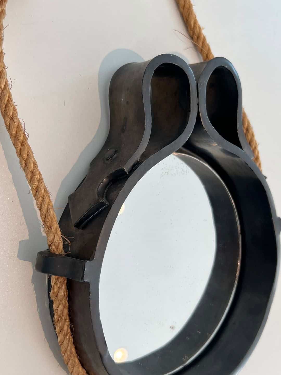 French Black Ceramic Hanging Mirror - Top Detail - Styylish