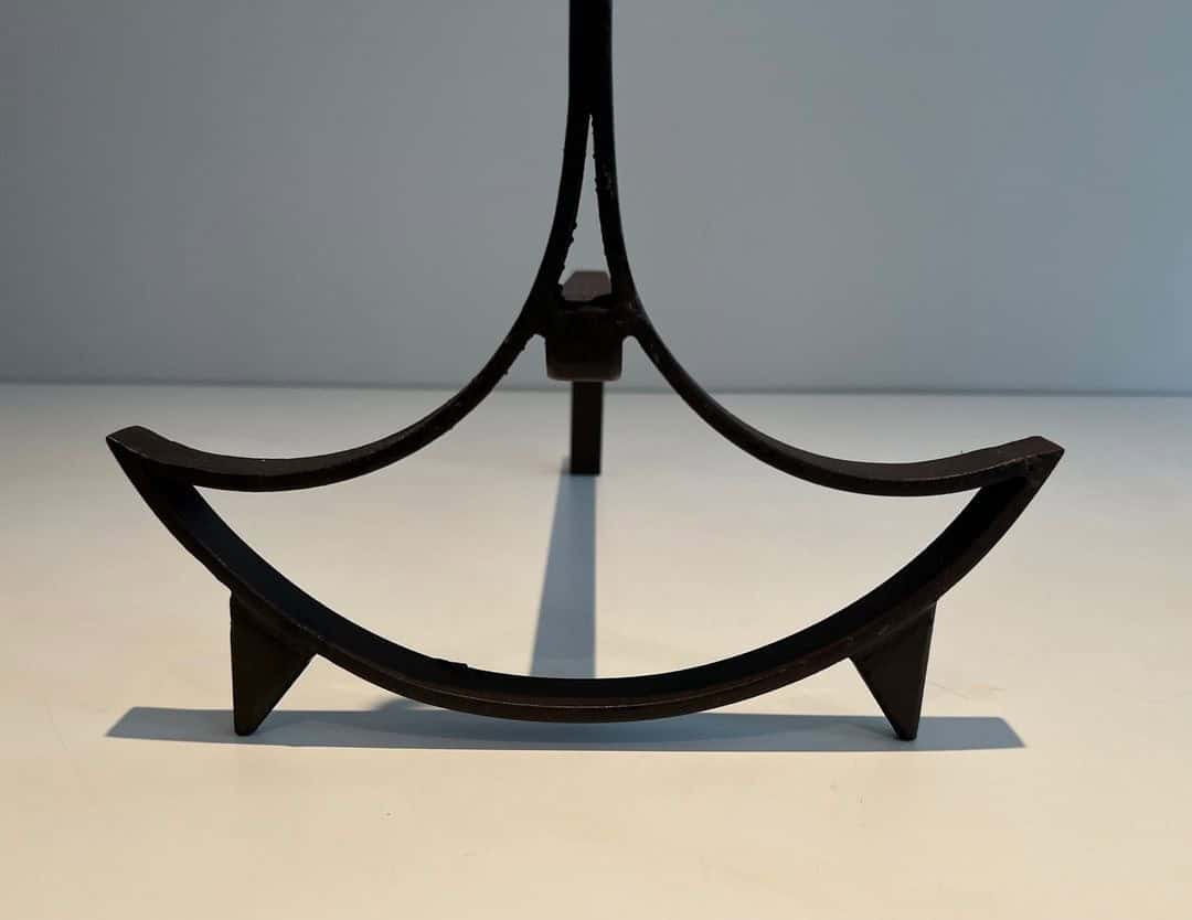 French 1940s Blackened Wrought Iron Andirons - Front Detail Two - Styylish