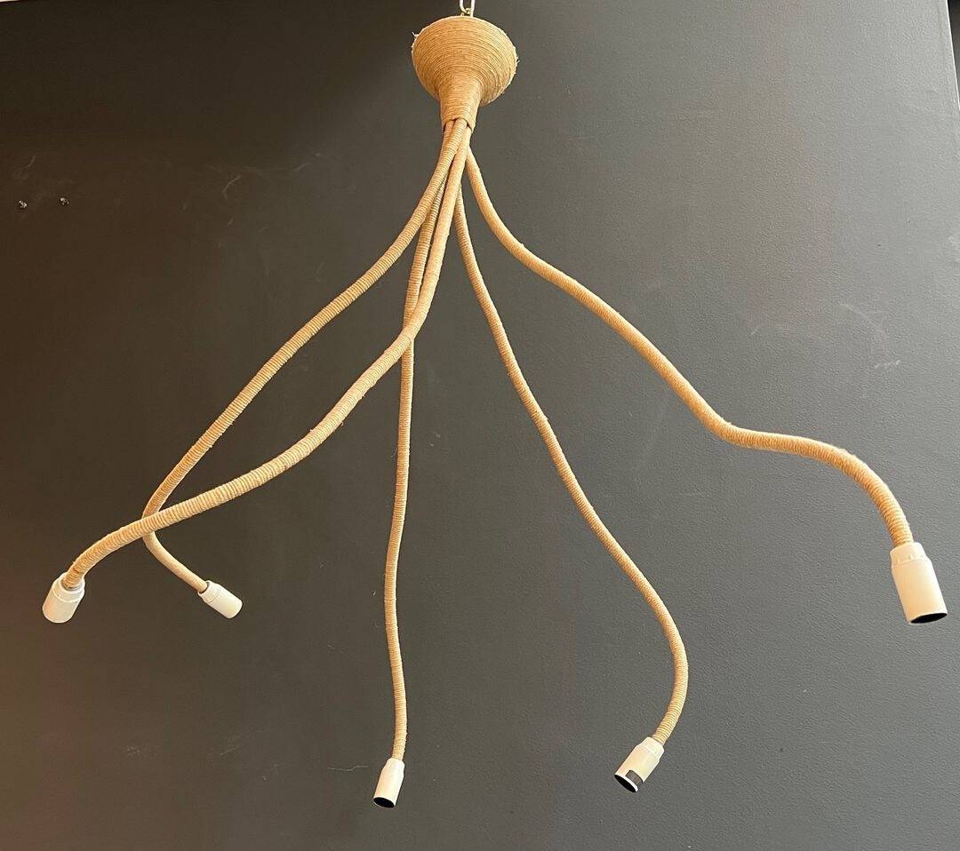 French 1970s Natural Rope Chandelier - Wide View - Styylish