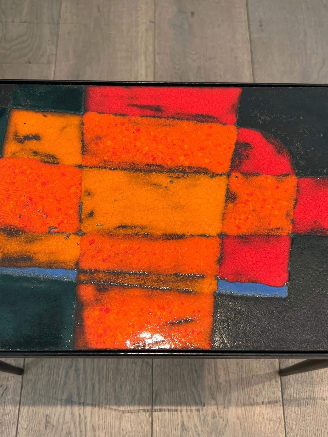 French Mid-Century Hand-Painted Ceramic Tile Side Table - Ceramic Detail Two - Styylish