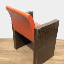 Set of Three French 1970s Brown and Orange Leather Armchairs - Single Rear View - Styylish