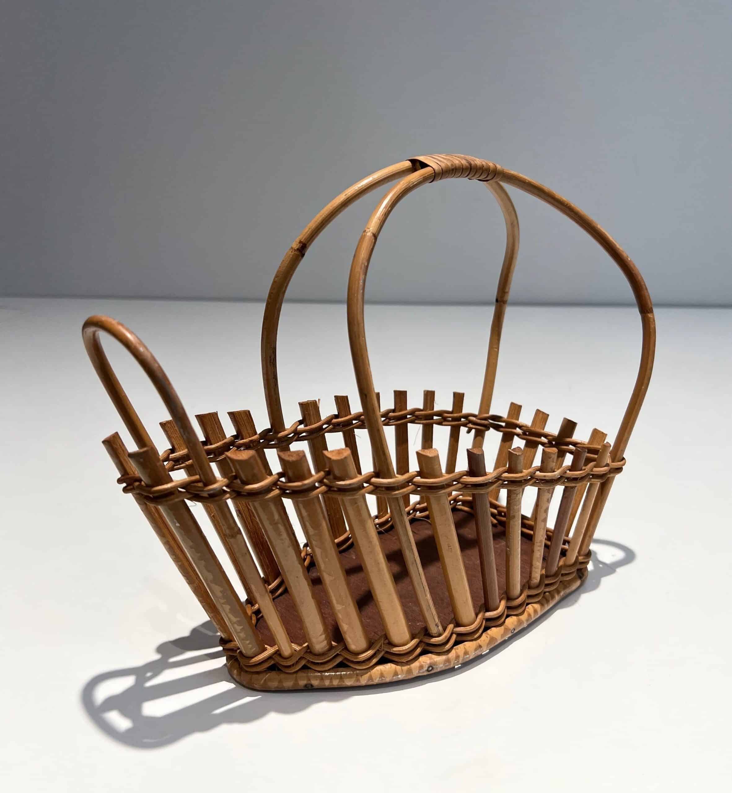 French 1970s Rattan Bottle Holder - Alt Angled View - Styylish