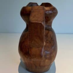 French Post-War Brutalist Carved Wood Pitcher - Rear Handle Detail - Styylish