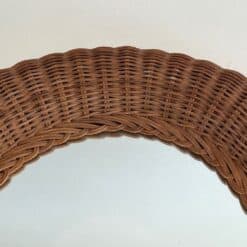 French Mid-Century Oval Rattan Mirror - Image 8