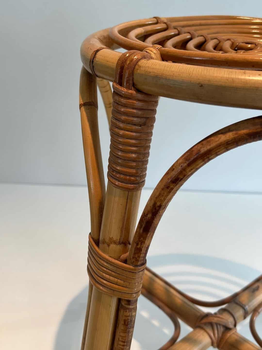 French 1940s–1950s Rattan Drum Stool - Image 8