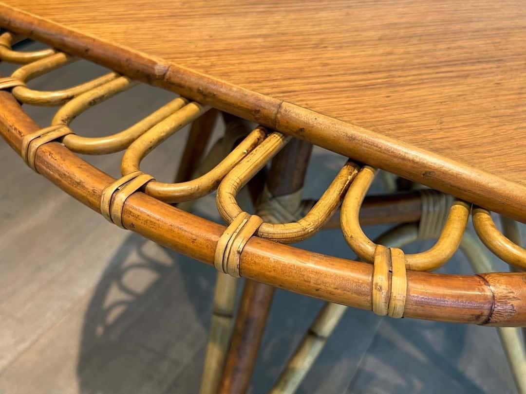 French Mid-Century Trampoline Rattan Coffee Table - Image 8