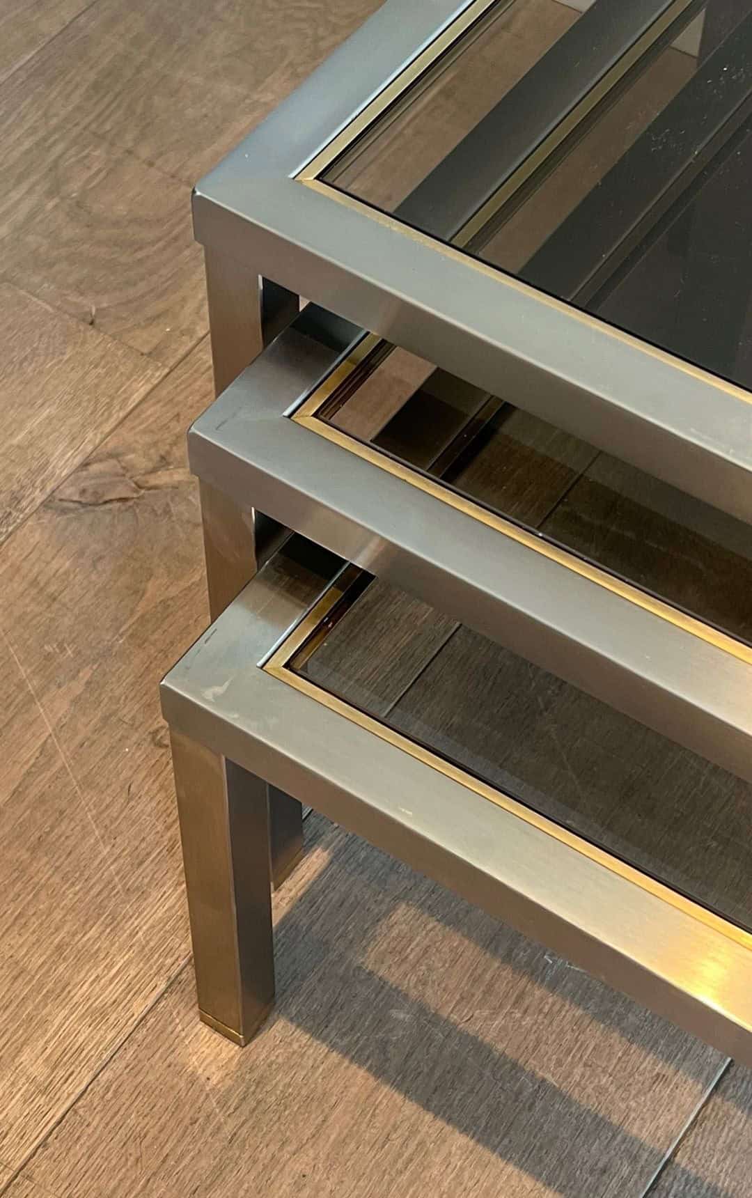 Guy Lefèvre Style Smoked Glass Nesting Tables - Image 8