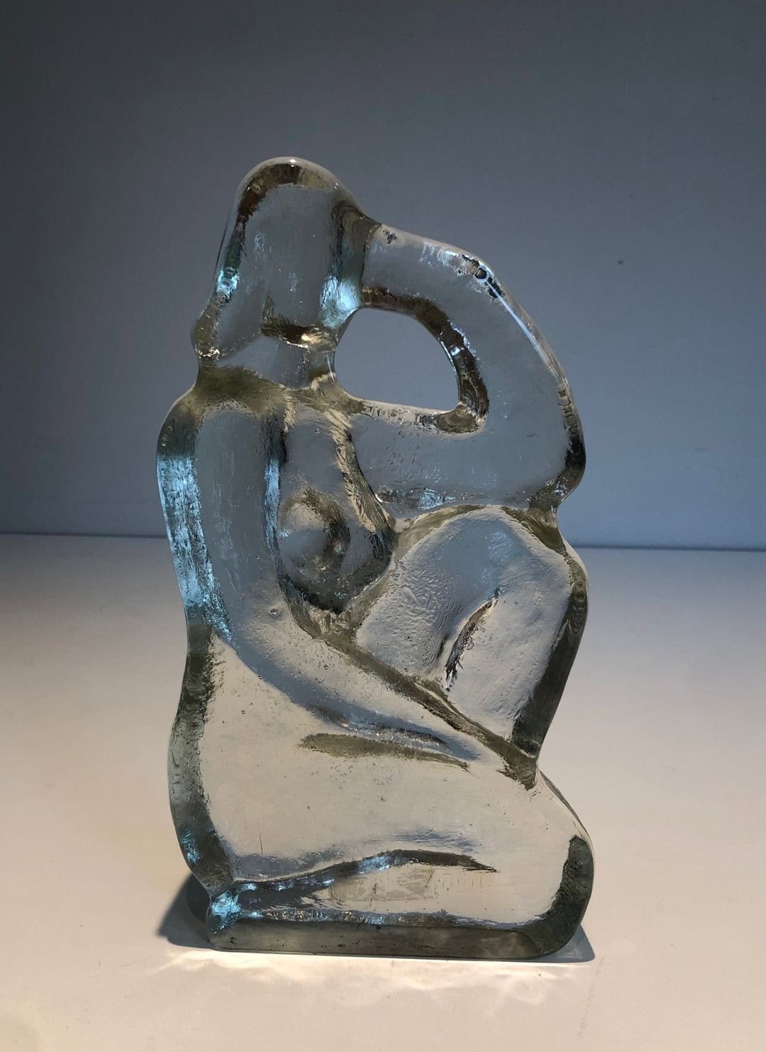 French Art Deco Style Clear Glass Female Nude Sculpture - Front View - Styylish