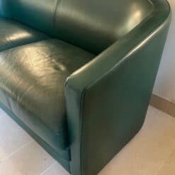 French Art Deco Revival Dark Green Leather Sofa - Image 8