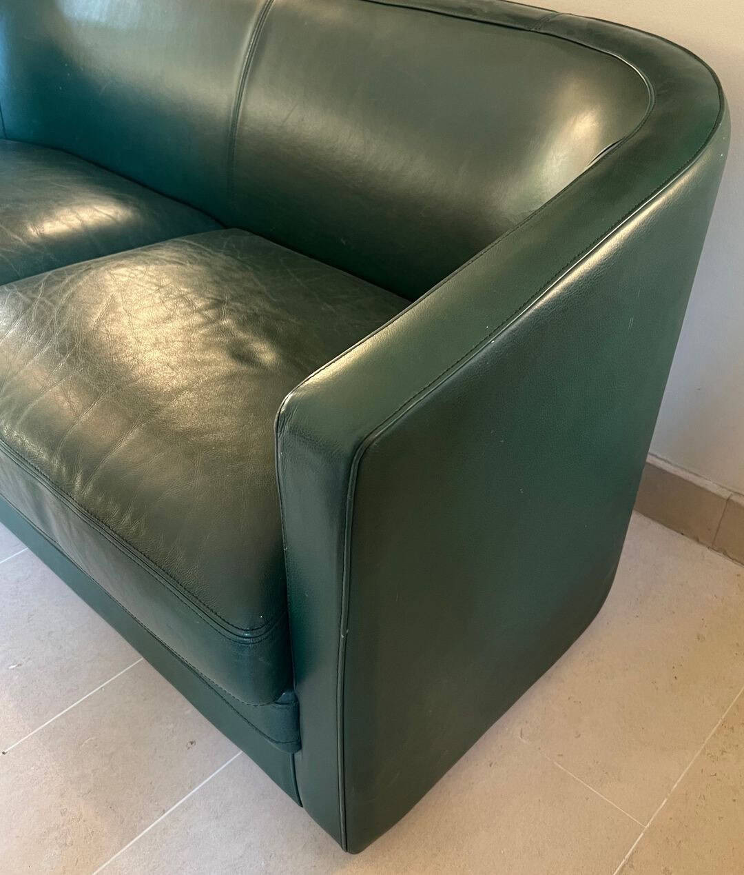 French Art Deco Revival Dark Green Leather Sofa - Image 8