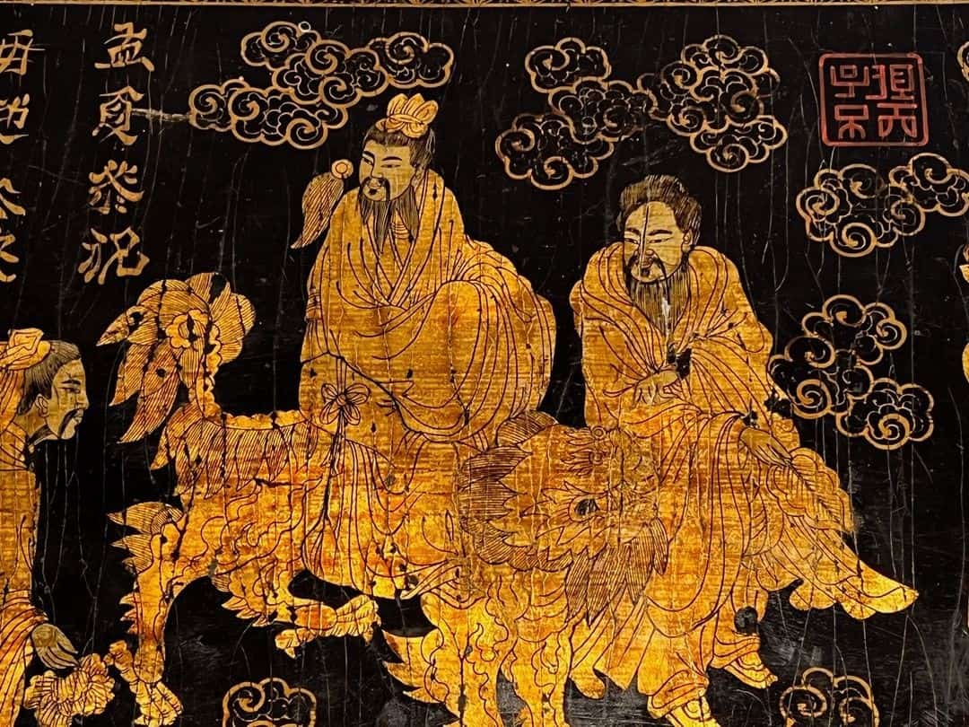 French Chinoiserie Black Lacquer and Gilt Panel - Image 8