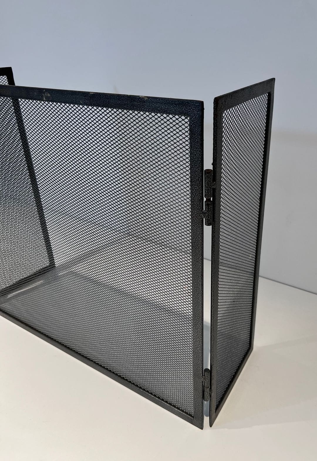 Blackened Steel Three-Panel Fireplace Screen - Side Panel Folded - Styylish