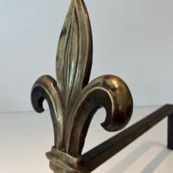 French Fleur-de-Lys Bronze Andirons - Top Detail - Styylish