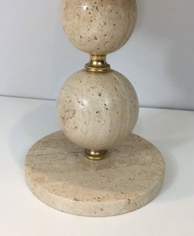 Travertine and Brass Table Lamp, Italy, Circa 1970 - Image 8