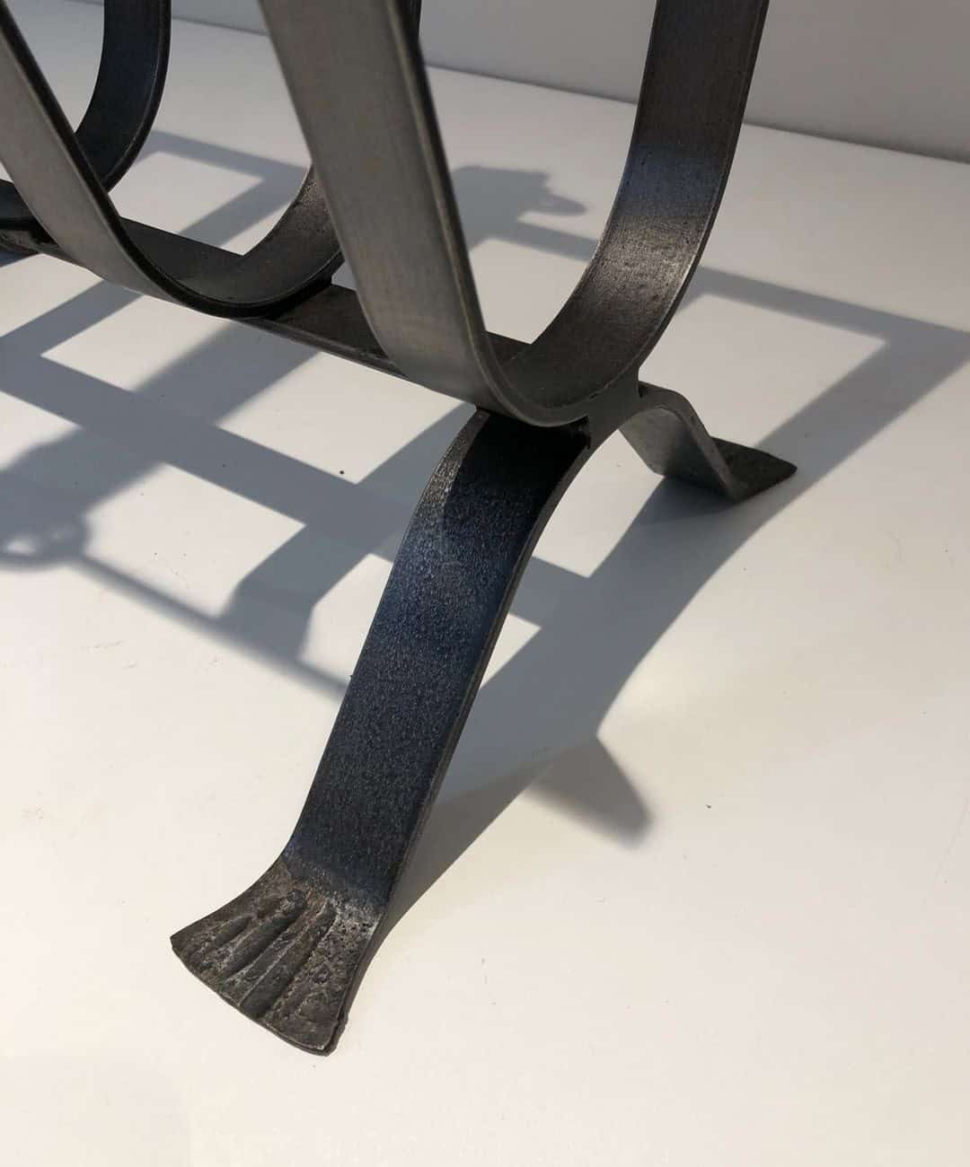 Jacques Adnet Style Leather and Steel Magazine Rack - Image 9