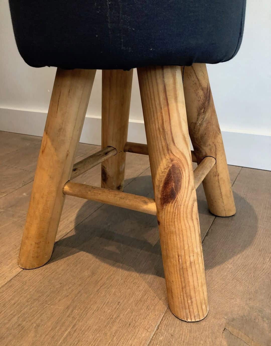 Pair of Solid Pine Stools, French Work, circa 1970 - Image 9
