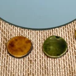 French Mid-Century Raffia and Ceramic Roundel Mirror - Edge Detail - Styylish