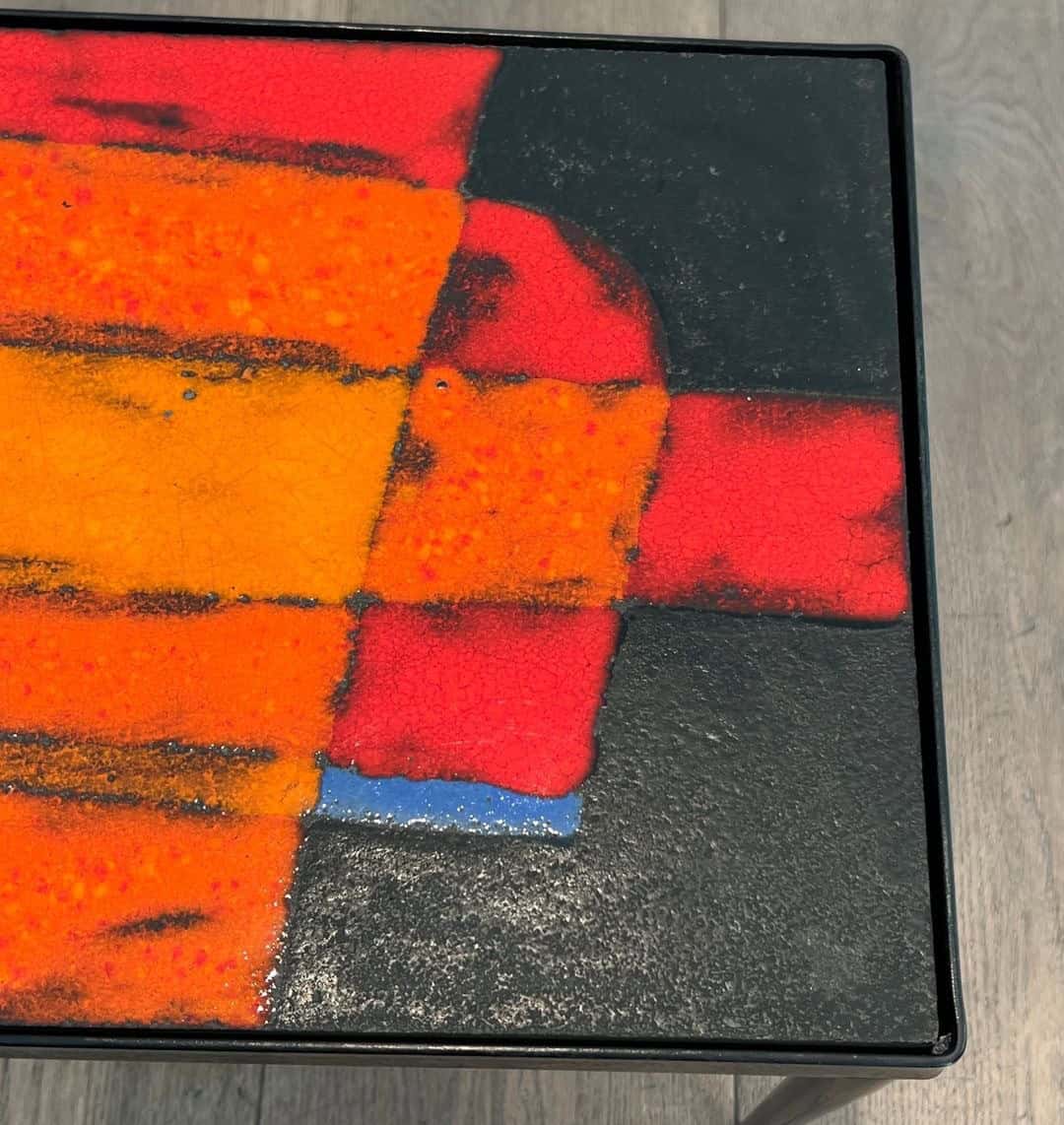 French Mid-Century Hand-Painted Ceramic Tile Side Table - Ceramic Detail Three - Styylish