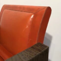 Set of Three French 1970s Brown and Orange Leather Armchairs - Back Detail - Styylish