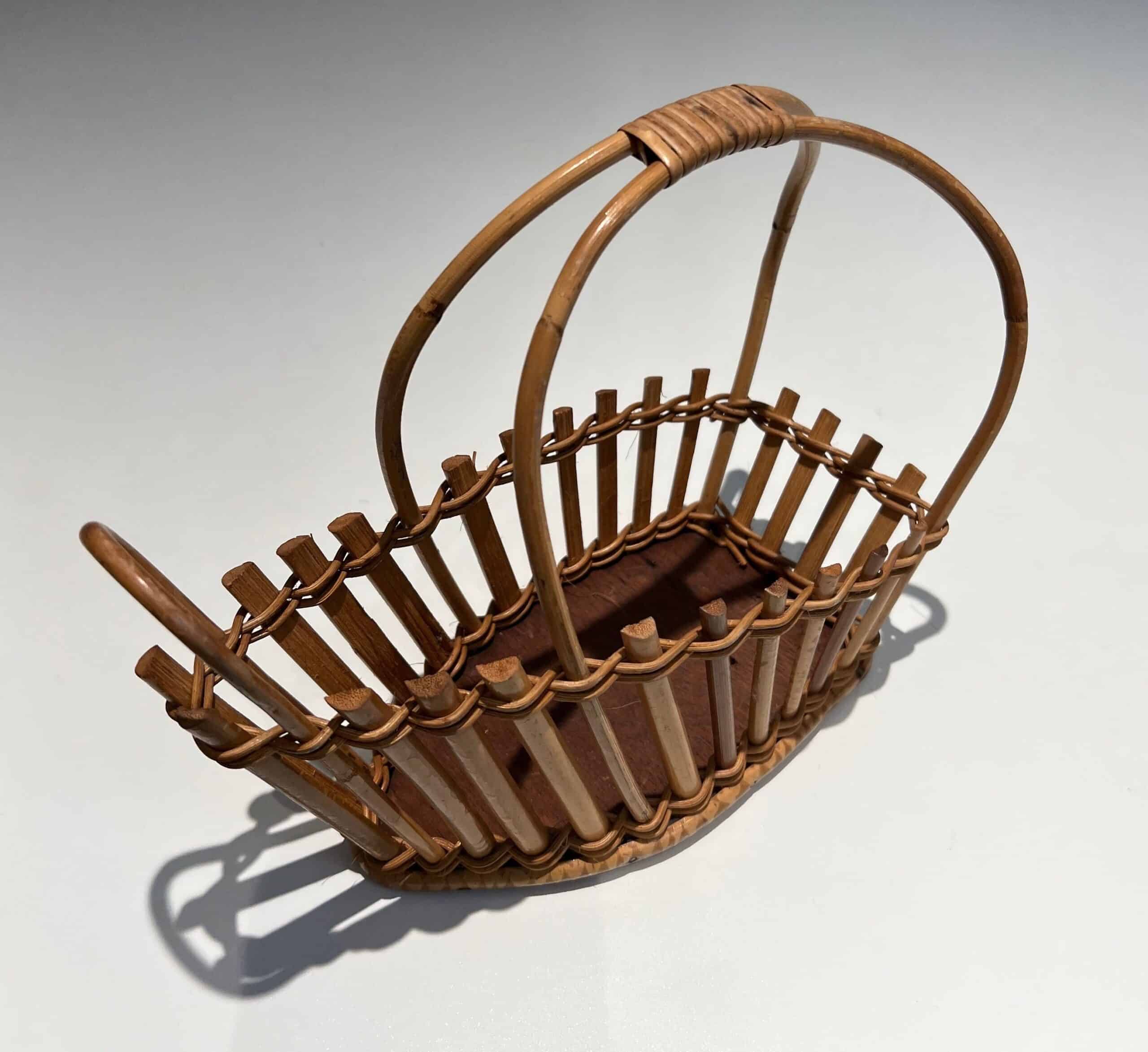 French 1970s Rattan Bottle Holder - Alt Top View - Styylish