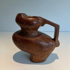 French Post-War Brutalist Carved Wood Pitcher - Side Detail - Styylish