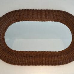 French Mid-Century Oval Rattan Mirror - Image 9