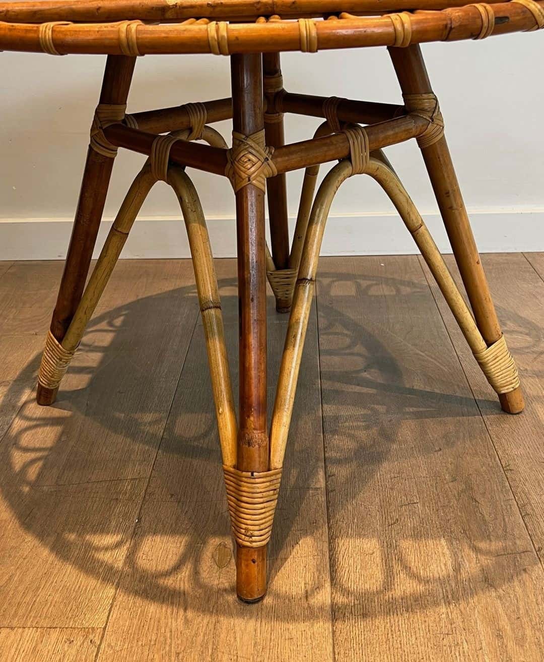 French Mid-Century Trampoline Rattan Coffee Table - Image 9