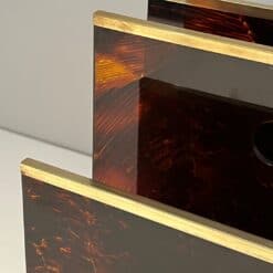 French 1970s Faux Tortoiseshell Plexiglass and Brass Magazine Rack - Image 9
