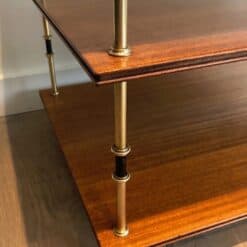 Maison Jansen Mahogany and Brass Three-Tier Side Tables - Shelf Detail - Styylish